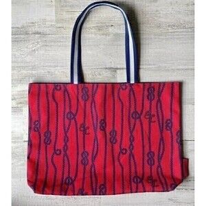 Nautical Beach Bag Red With Navy Blue Knotted Rope Canvas Tote Bag Estee Lauder